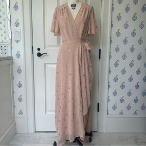 Privacy Please Blush Krause Star Print Wrap Maxi Cocktail Dress Size S